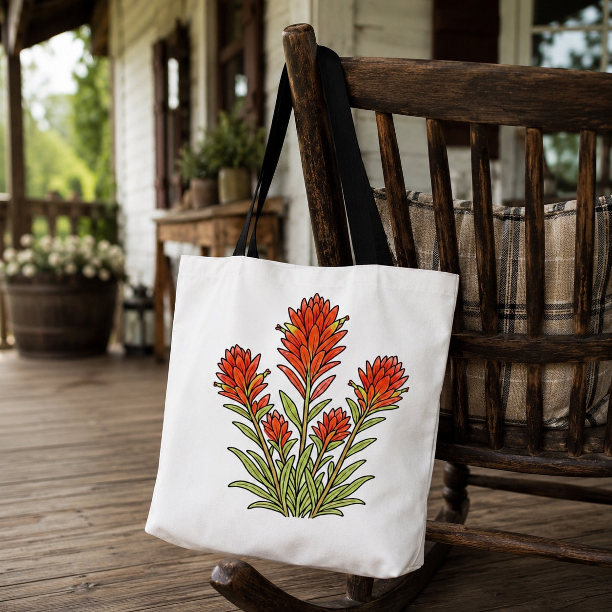 Indian Paintbrush Tote Bag | Line Art Plant Illustration | Botanical Design Book Bag | DIY Coloring Canvas Tote