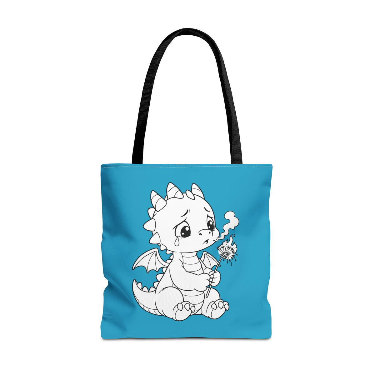 Color Your Own Baby Dragon And Dandelion Blue Canvas Tote Bag | Halloween Candy Trick Or Treat Bag | Kids Halloween Costume Accessory