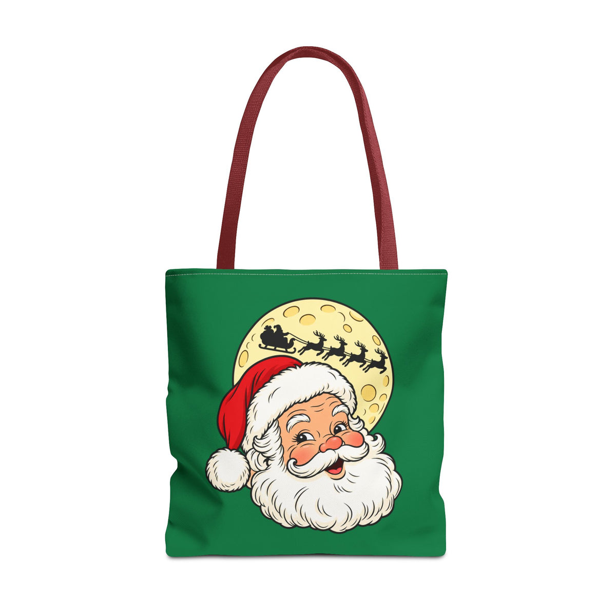 Santa Claus And Reindeer Sleigh Christmas Canvas Tote Bag | Festive Holiday Gift Bag | Eco Friendly Over The Shoulder Christmas Shopping Bag