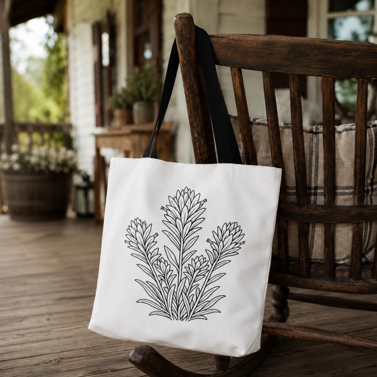 Indian Paintbrush Tote Bag | Line Art Plant Illustration | Botanical Design Book Bag | DIY Coloring Canvas Tote