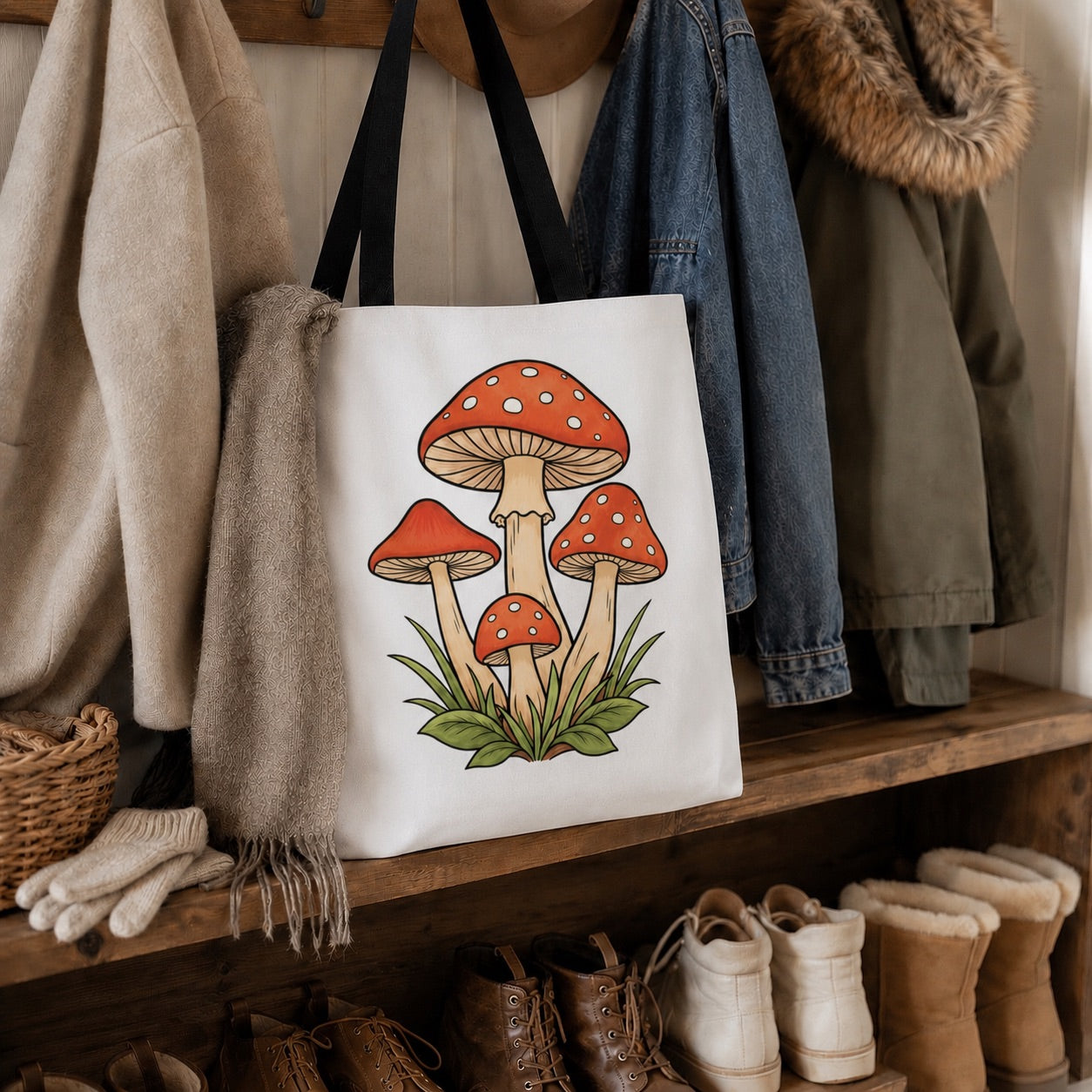 Mushroom Sketch Tote Bag | Botanical Mushroom Illustration | Color It Yourself Tote | DIY Grocery Tote | Boho Style Book Bag