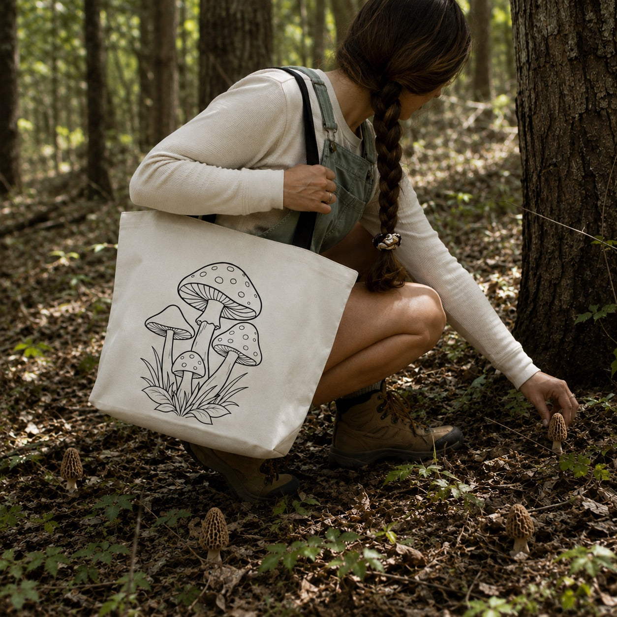Mushroom Sketch Tote Bag | Botanical Mushroom Illustration | Color It Yourself Tote | DIY Grocery Tote | Boho Style Book Bag