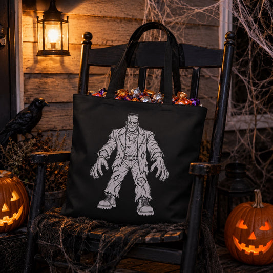 Color Your Own Halloween Canvas Tote Bag | Frankenstein's Monster Trick Or Treat Candy Tote Bag | Goth Fall Bag | Vintage Monster Collection