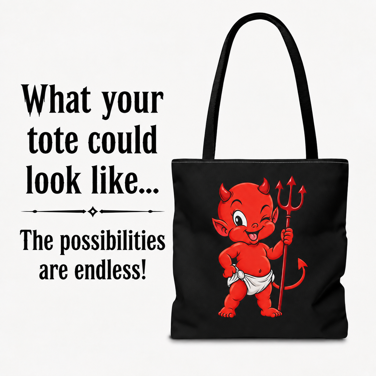 Color Your Own Baby Devil Kids Canvas Tote Bag | Halloween Candy Trick Or Treat Bag | Kids Paint Party Supplies | Baby Devil And Pitchfork
