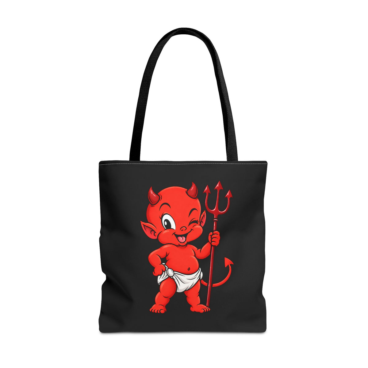 Kids Baby Devil Canvas Tote Bag | Halloween Candy Trick Or Treat Bag | Halloween Costume Accessory | Red Baby Devil And Pitchfork